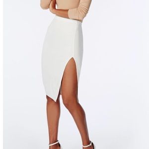Thigh High Split Scuba Midi Skirt White-MISSGUIDED